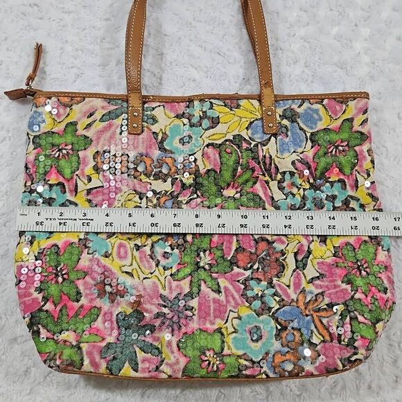 Nine West sequin tote multi color floral with clear sequins bobo chic summer - Picture 12 of 13